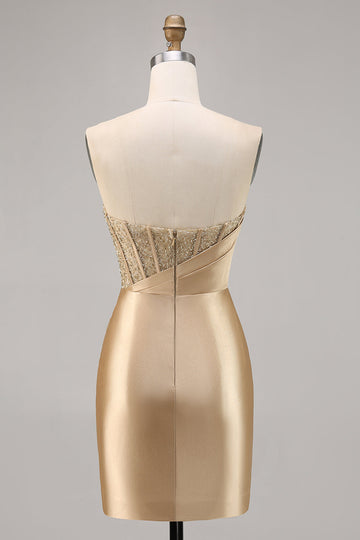 Golden Strapless Corset Bodycon Short Prom Dress